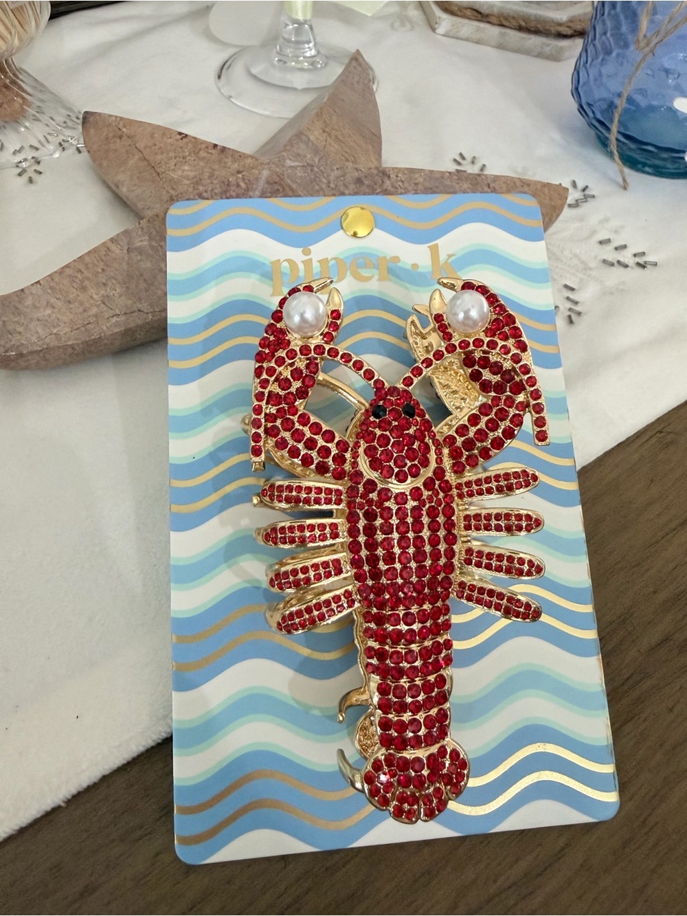 Piper K Red Crystal Lobster Hair Clip with Pearl Accents